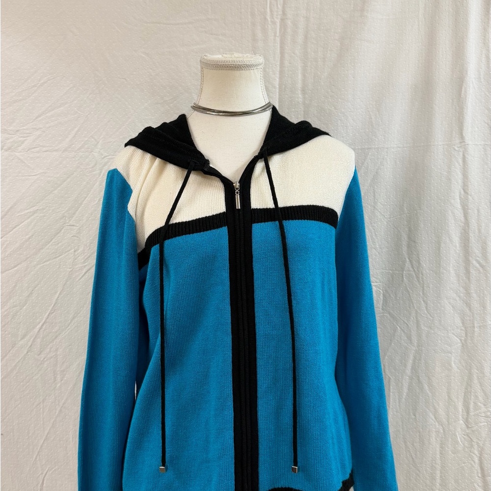 Women's Blue and Black Hooded Jacket